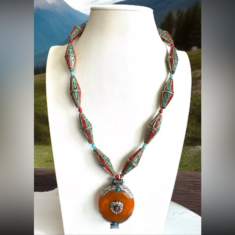 Stunning and vintage Tibetan tribal style handmade pendant necklace 21”inch long